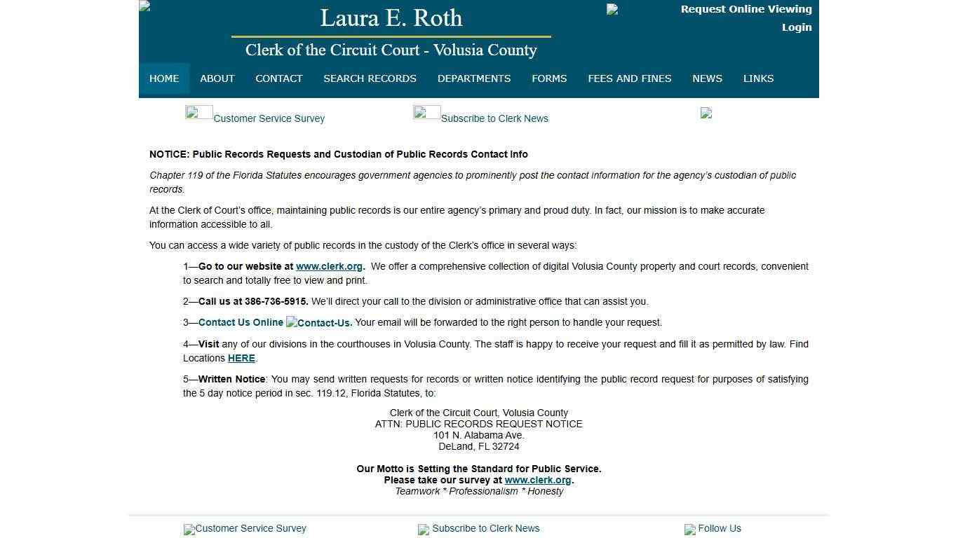 LAURA E. ROTH Clerk of the Circuit Court, Volusia County Florida